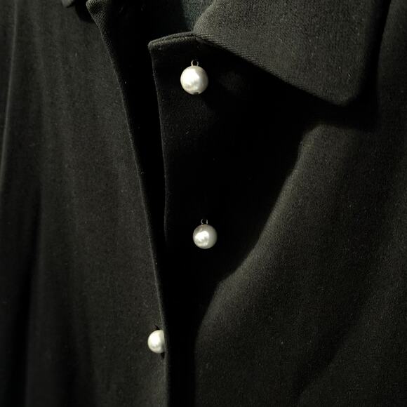 Vintage 90s Doncaster Black Jersey Maxi Skirt Jacket Set Pearl Buttons Size 10 - Picture 6 of 9